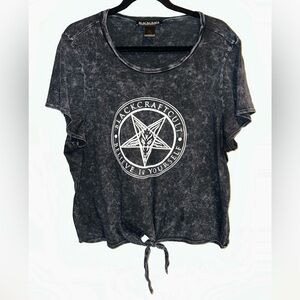 Blackcraft Cult Acid Wash Graphic Tie-Front Tee – Black | Size XXL (Runs Small)